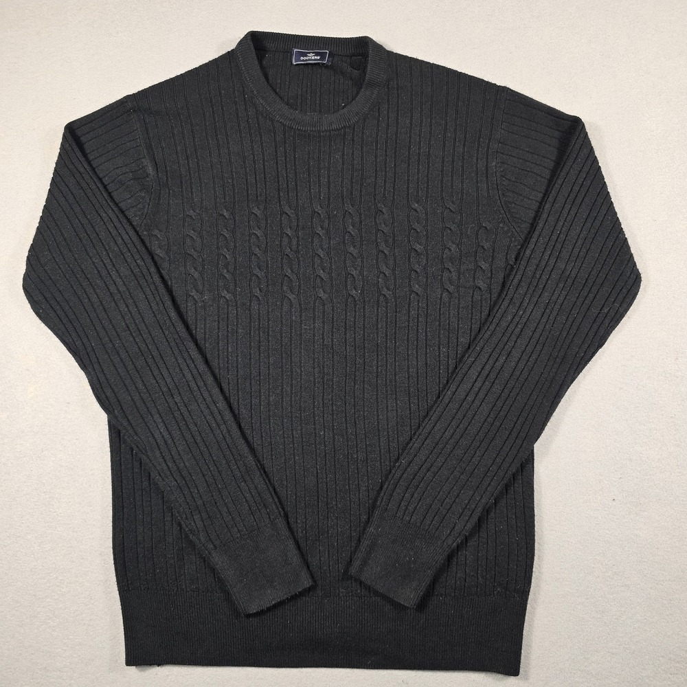 Dockers Sweater Mens Large Black Crew Neck Ribbed Cable Knit Long Sleeve